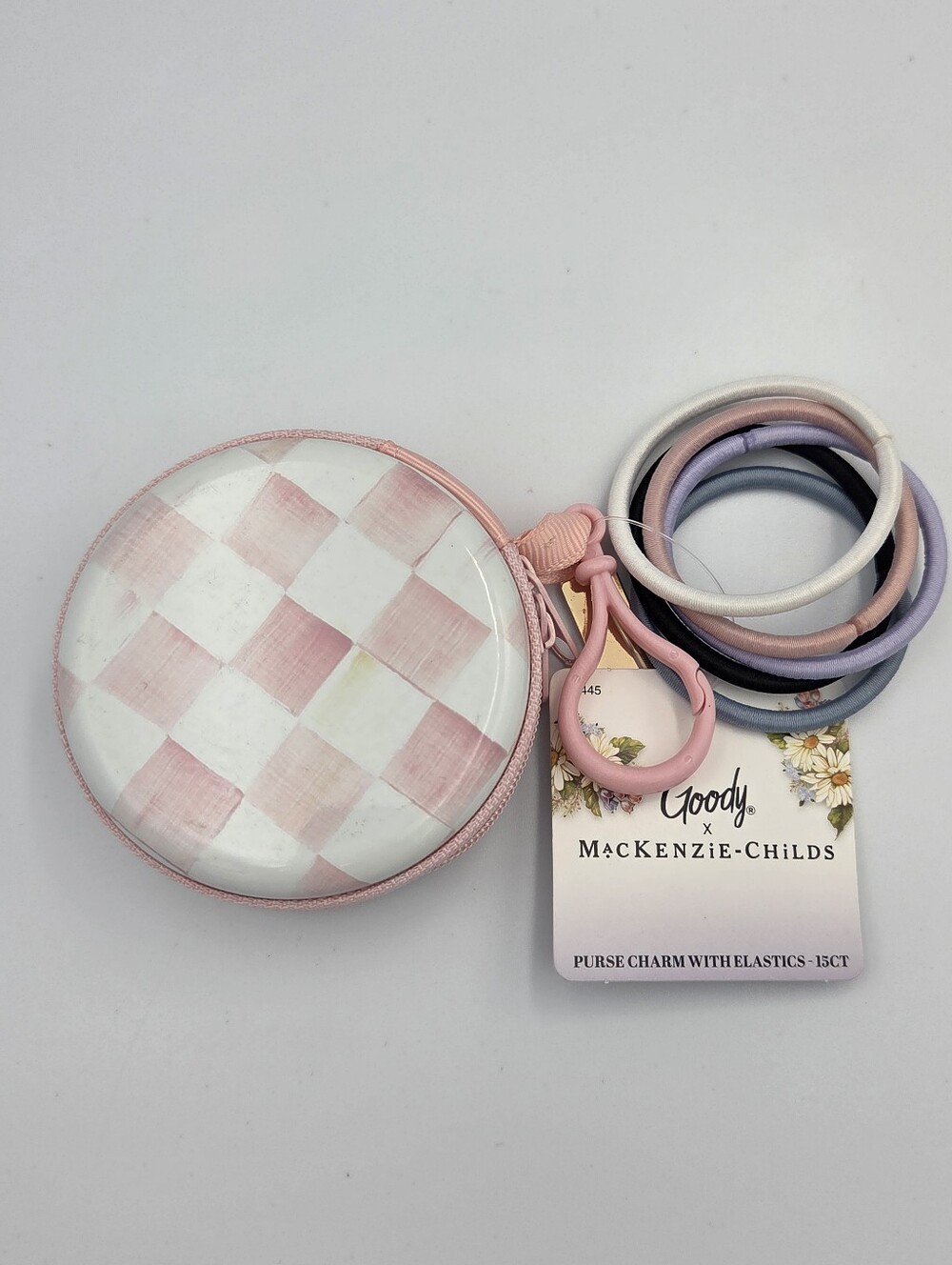 Goody X Mackenzie Childs Pink & White Check Purse Charm With Elastic Nwt